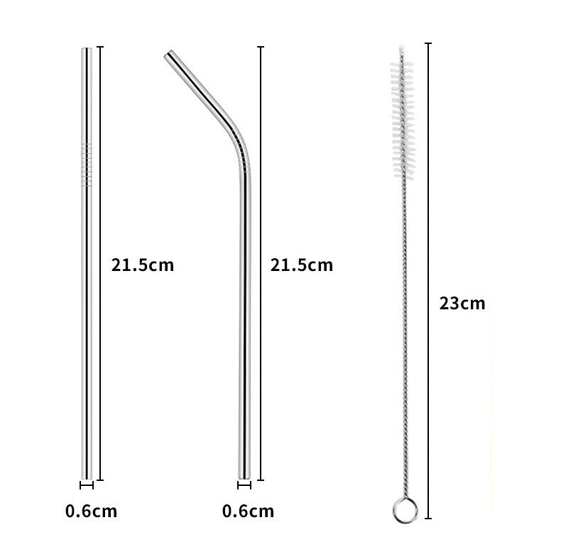 Reusable 304 Stainless Steel Straws Metal Drinking Washable Bent Straw + Brushes