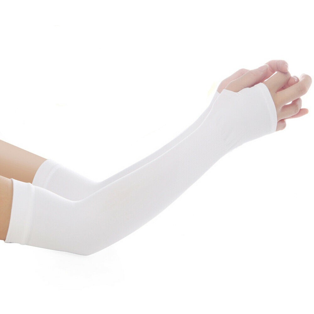 White Cooling Sport Arm Sleeves Sun UV Protection Covers Cycling Golf Tennis