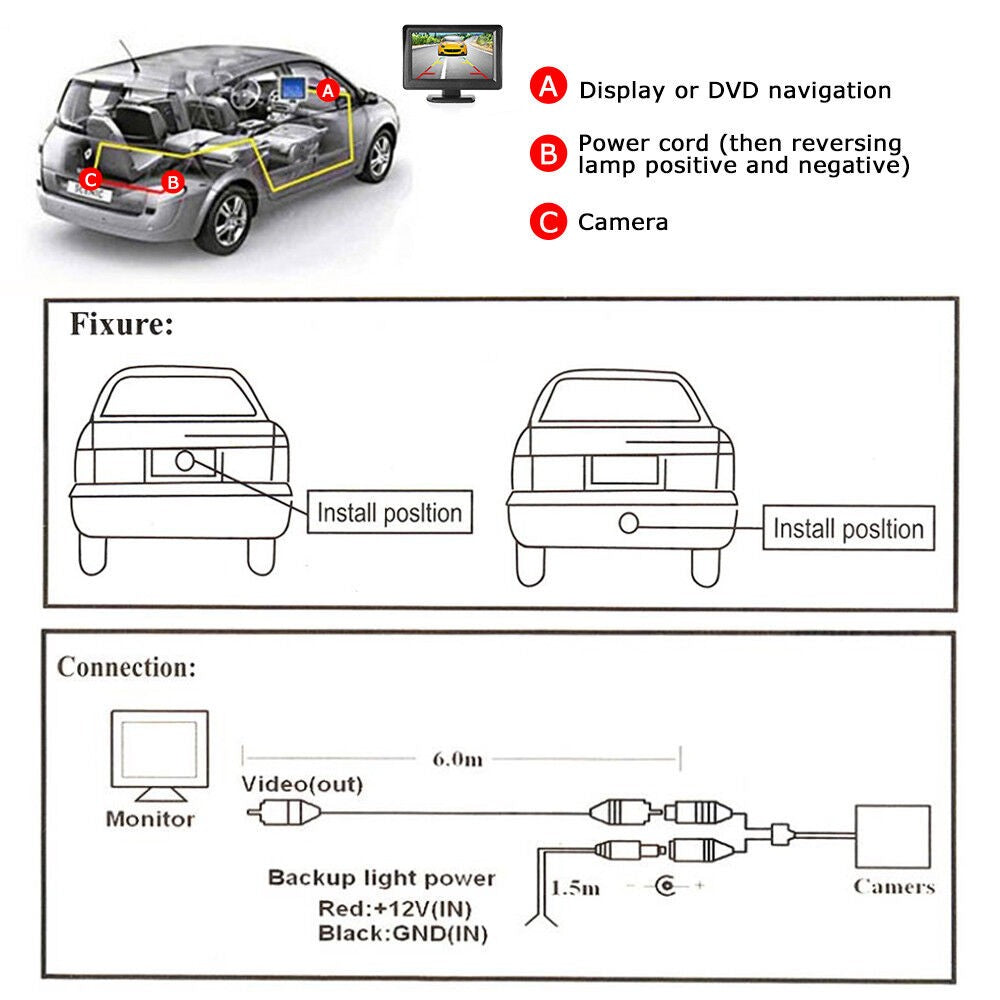 4.3" HD TFT LCD Monitor Car Reverse Camera Kit Rear View Backup IR Night Vision