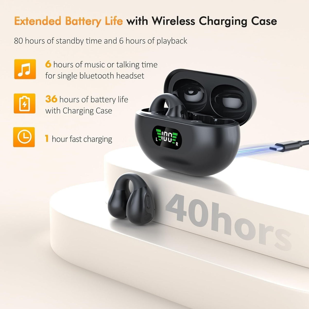 Salelink Open Ear Clip Headphones Wireless Earbuds Bluetooth Over Ear Buds Bone Conduction