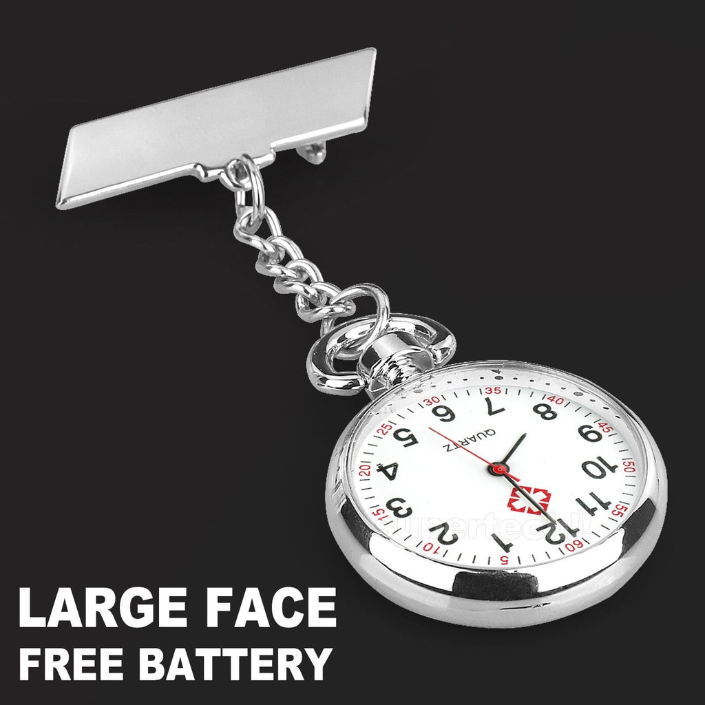 Silver Large Face Nurse Pendant Pocket Fob Brooch Watch