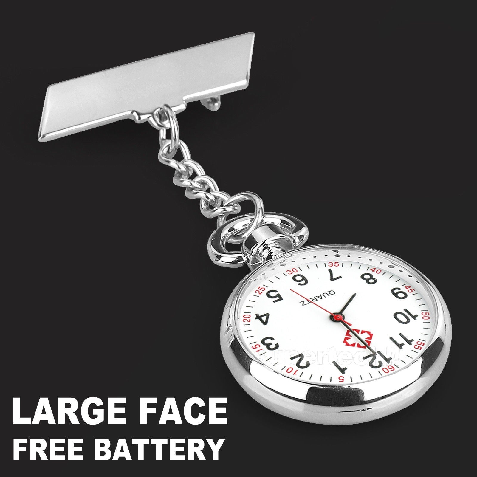 Silver Large Face Nurse Pendant Pocket Fob Brooch Watch