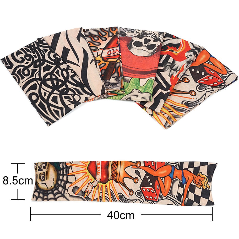 Stretch Costume Fake Tattoo Sleeve Arm Stocking Pack of 6