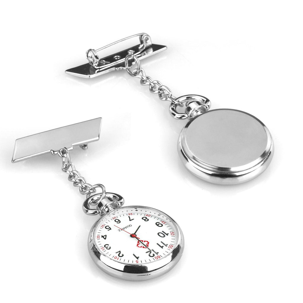Silver Large Face Nurse Pendant Pocket Fob Brooch Watch