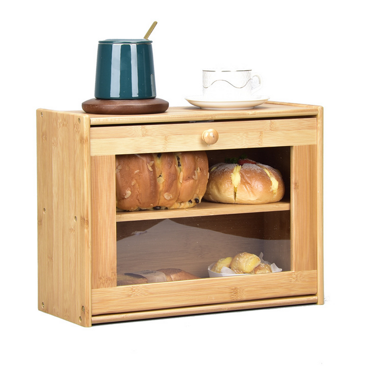 Salelink Bamboo Bread Bin w/Clear Window Double Layer Large