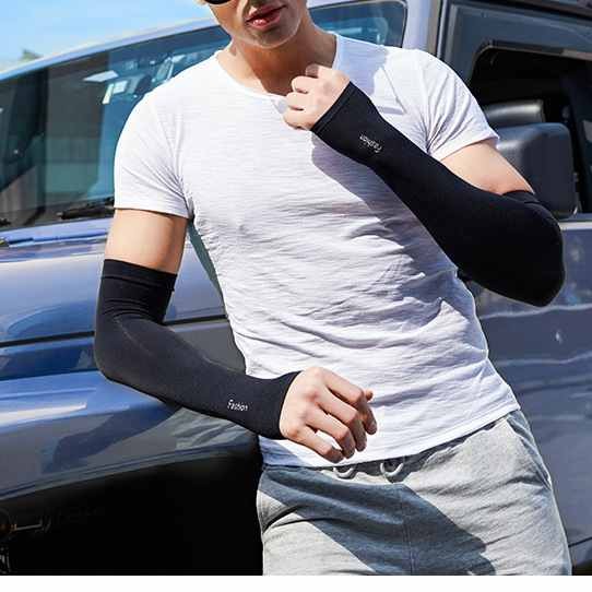 Black Cooling Sport Arm Sleeves Sun UV Protection Covers Cycling Golf Tennis