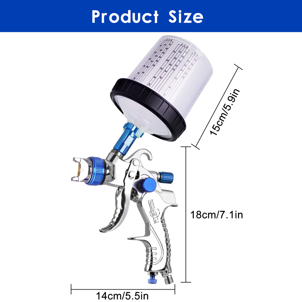 HVLP Spray Gun with 10Pcs 600ML Disposable Paint Cups, Automotive Gravity Feed