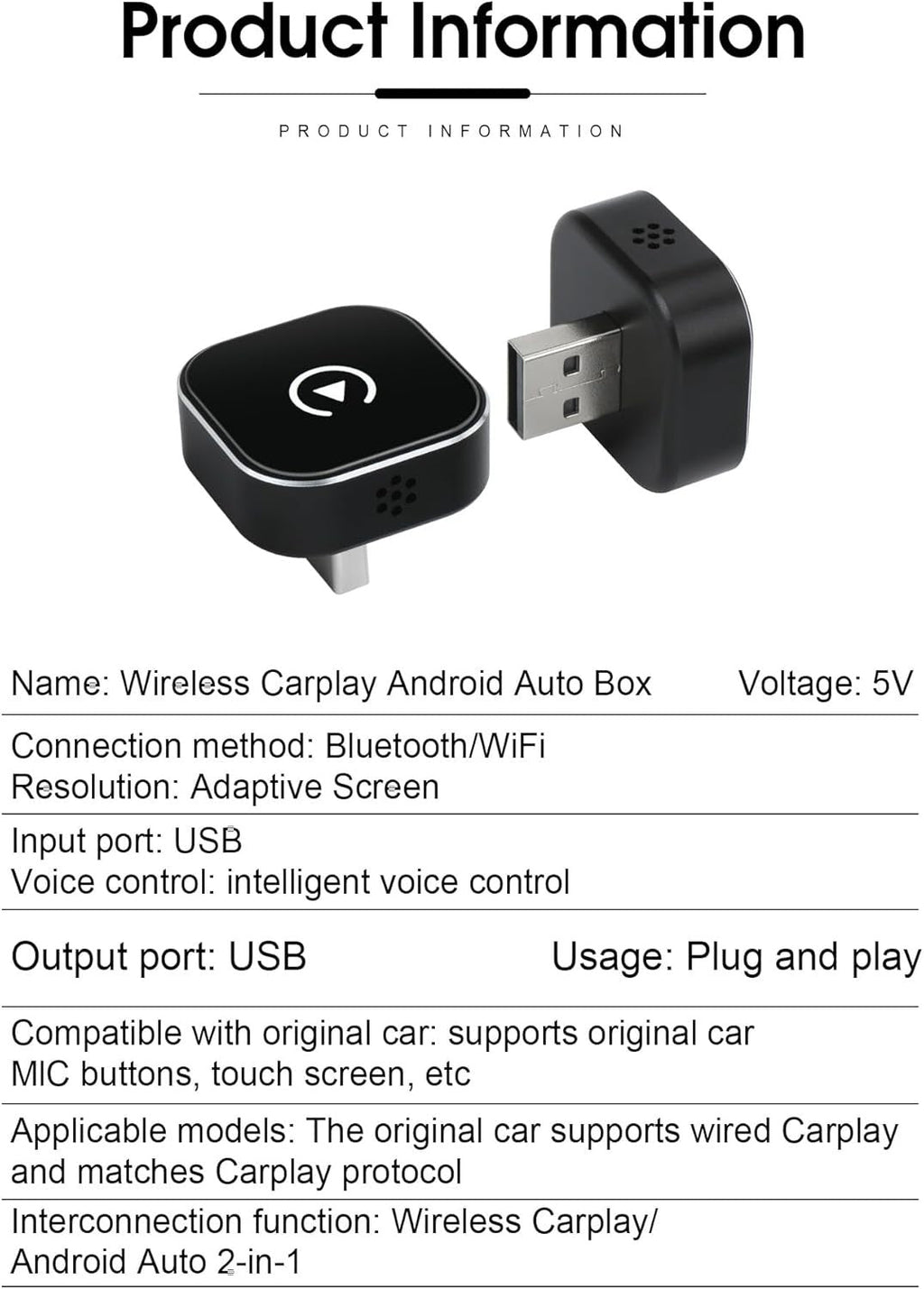 2 in1 Wireless Carplay Android Auto Adapter WiFi BT Auto Connect Mini USB Dongle