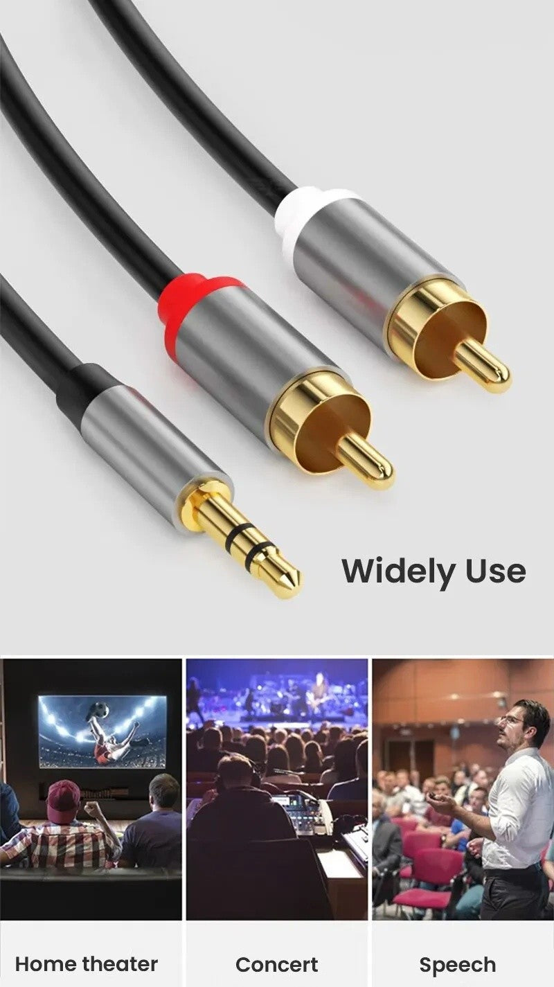 3.5mm Stereo Jack to 2x RCA Plugs Male to Male Aux Audio Cable Adapter 1.5M