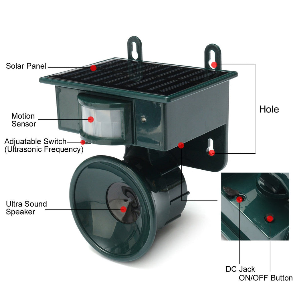 Solar Ultrasonic Bird Repeller Pest Animal Motion Sensor