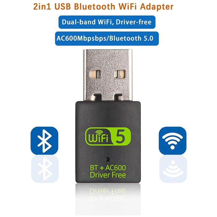 Dual Band 600Mbps USB WiFi Bluetooth 5.0 Wireless Dongle AC600 Adapter 2.4/5GHz