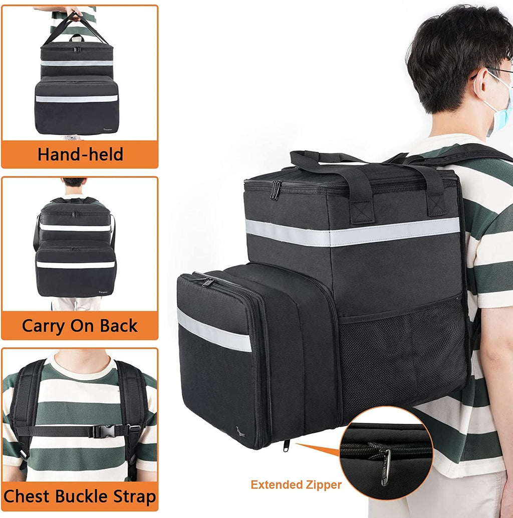 Food Delivery Backpack, Large Expandable Insulated Hot Pizza Bags