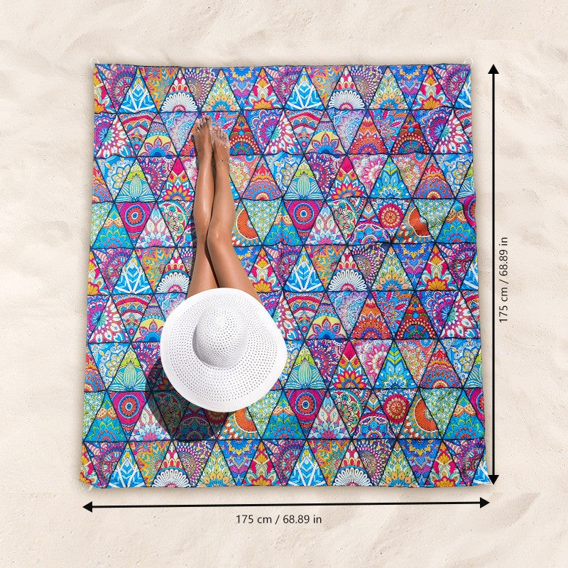 Beach Mat Blanket Waterproof Sandproof Picnic Mat w/Stakes Storage Bag 175x175cm