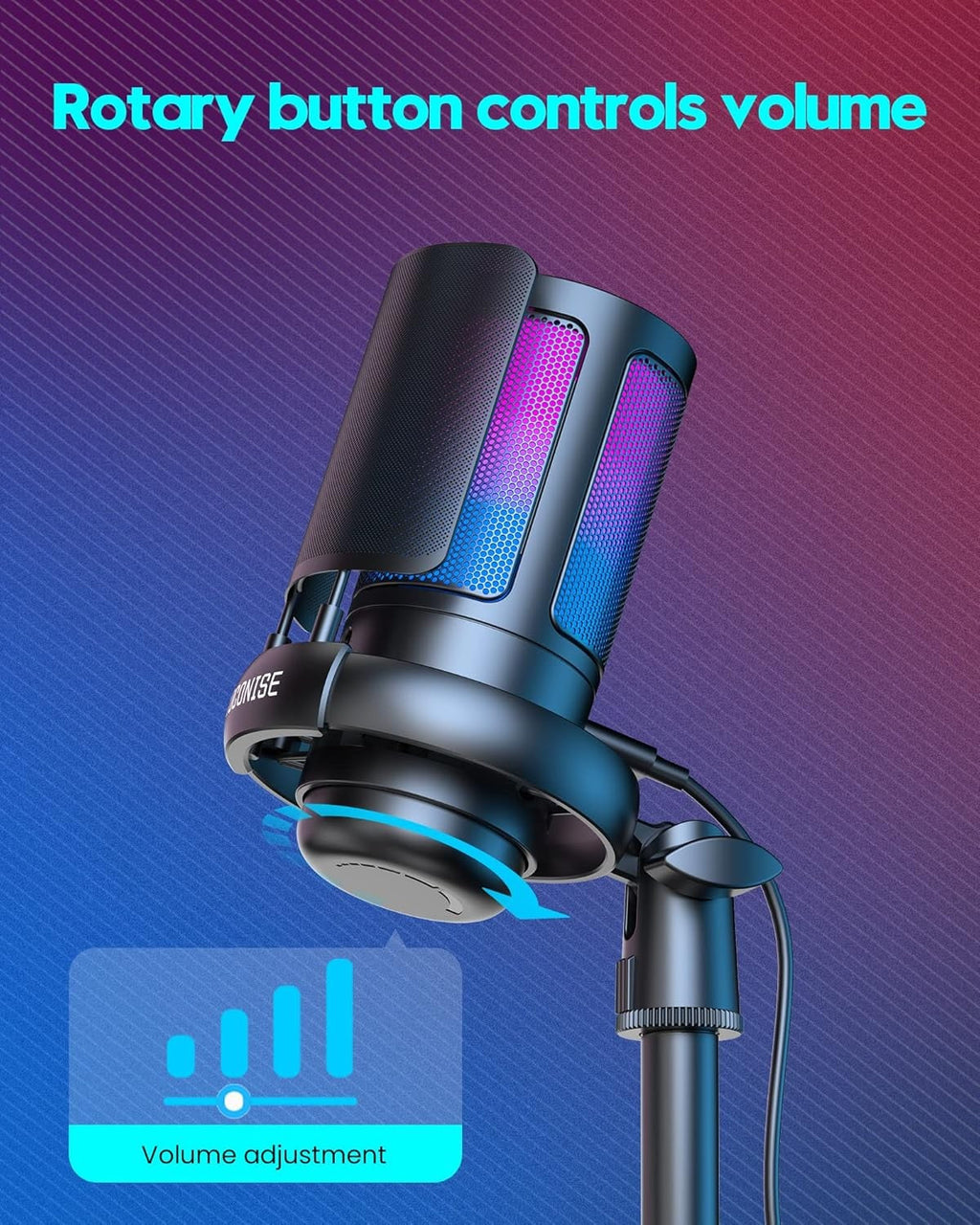 Gaming Microphone USB PC Mic for Podcasts Videos Streaming Quick Mute Pop Filter
