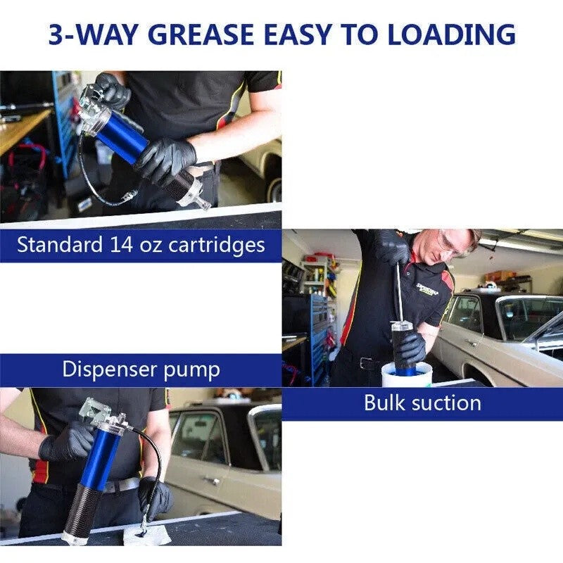 Blue Grease Gun Pistol Grip Dual Flow Pressure 6000psi Industrial Quality Tool