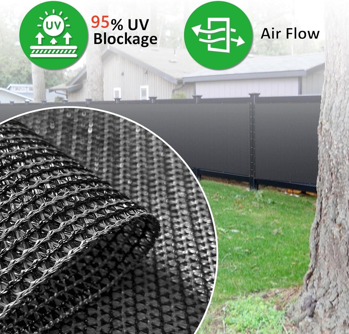 180GSM Privacy Fence Screen Black-1Mx5M