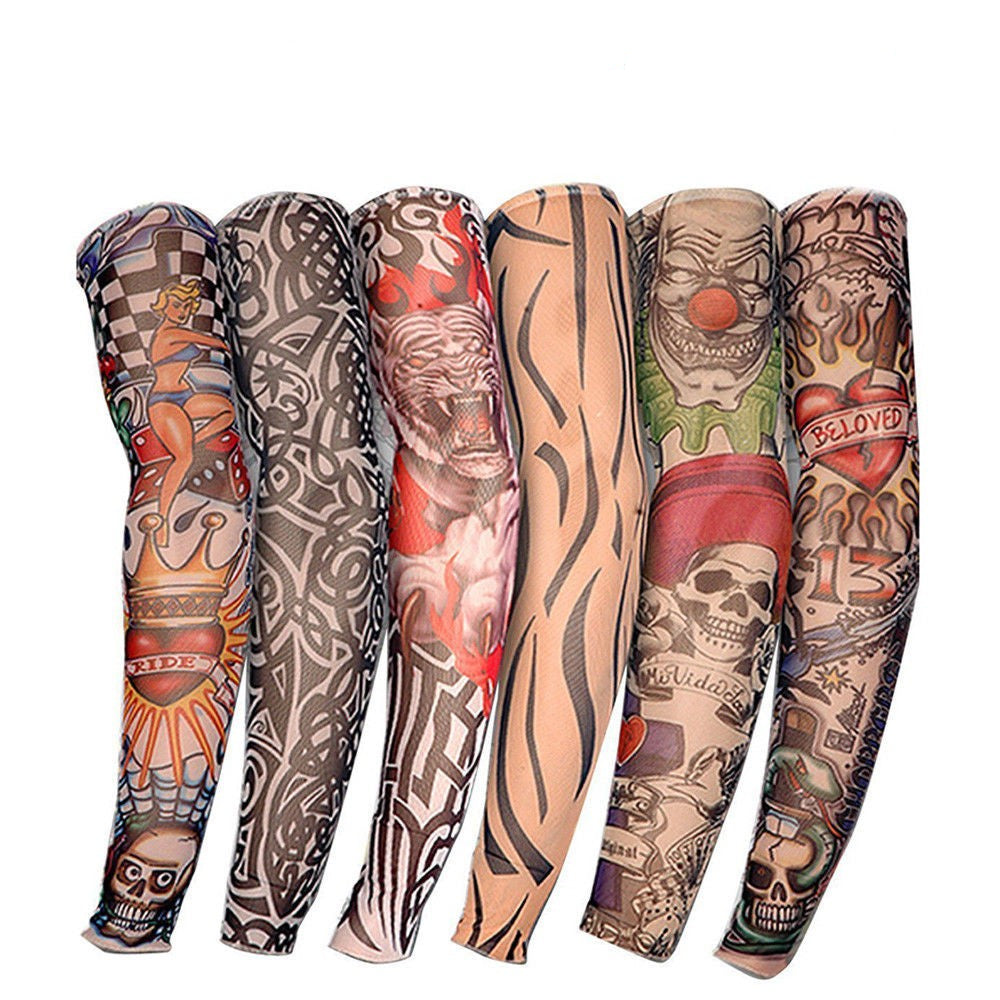 Stretch Costume Fake Tattoo Sleeve Arm Stocking Pack of 6