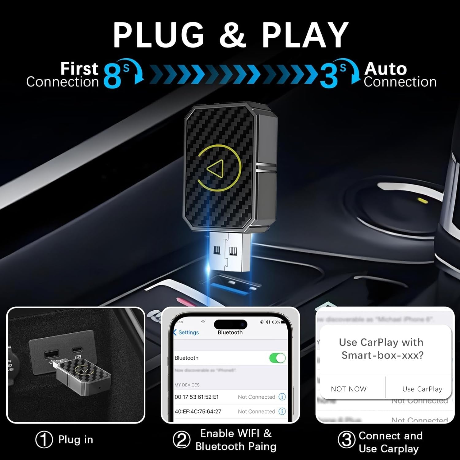 USB Wireless CarPlay Adapter For iPhone Apple Wireless Carplay Dongle Plug Play
