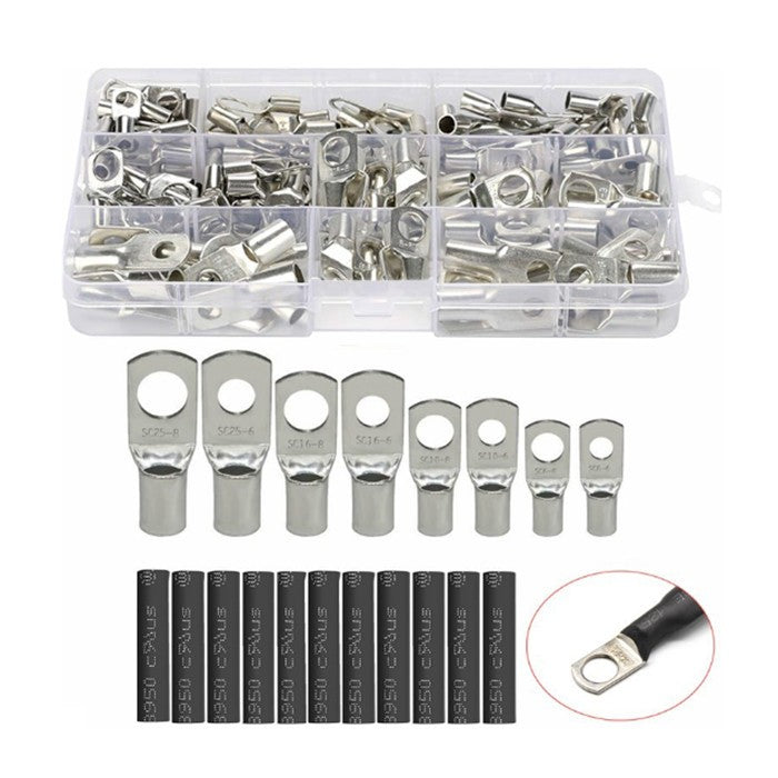 220Pcs Battery Copper Ring Crimp Terminals Cable Lug Eyelet Wire Connector Kit