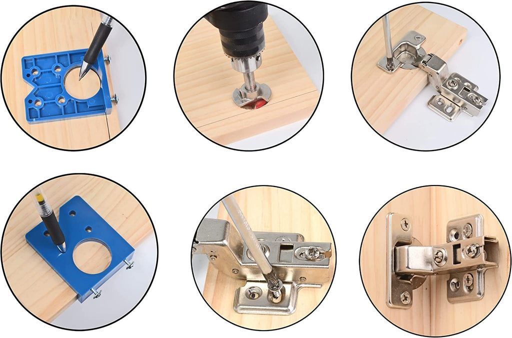 35mm Door Hinge Hole Saw Cutter Concealed Hinge Jig with Forstner Bits Positioner