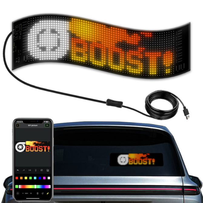 Programmable Led Sign, 102x348MM Pre-made Animations & Text Led Car Sign