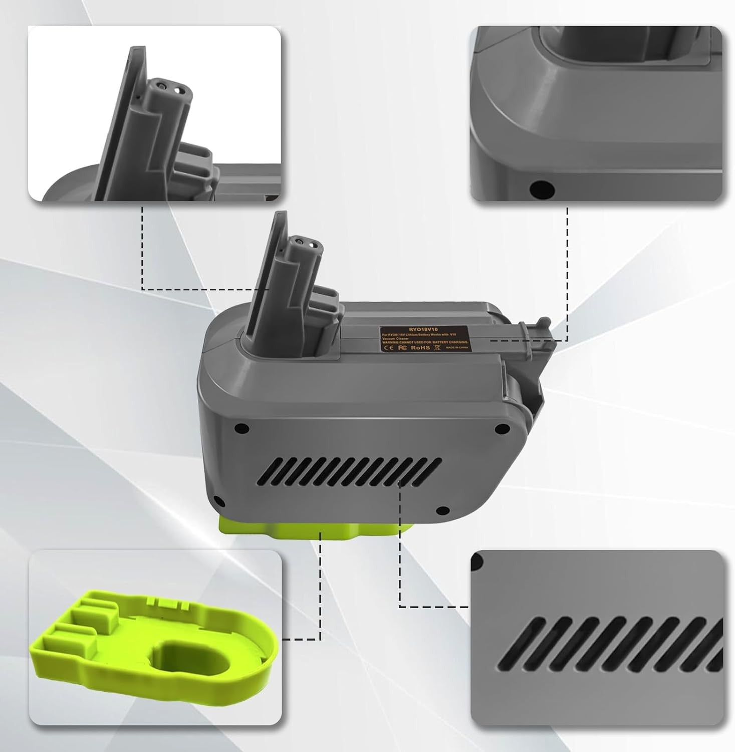 For Ryobi 18V Battery to Dyson V10 Battery Adapter Converter