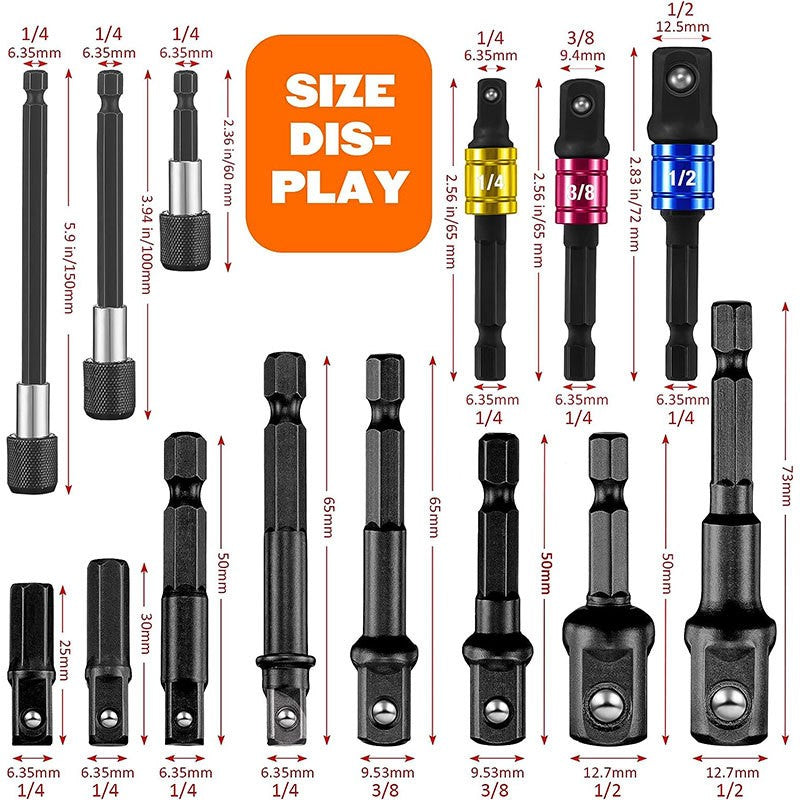 31Pcs Right Angle Extension Drill Adapter Attachment Impact Driver Hex Bit