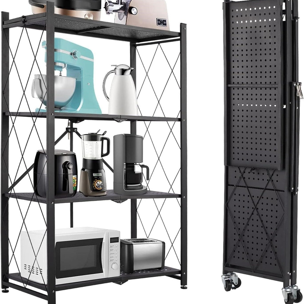 4 Tier Storage Shelf Wheel Rack Foldable Organizer