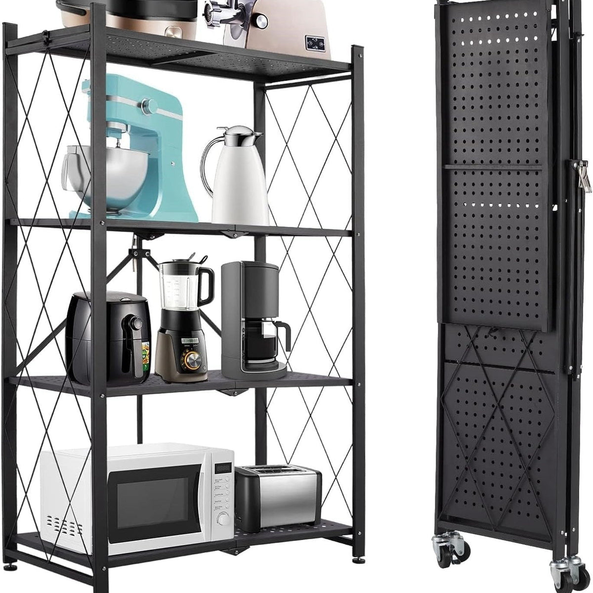 4 Tier Storage Shelf Wheel Rack Foldable Organizer