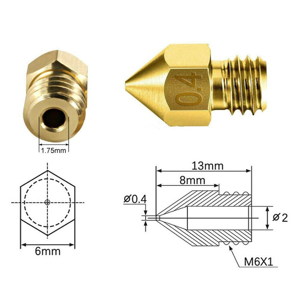 5pcs For Ender 3 PRO CR10 3D Printer 1.75mm 0.4mm MK8 Extruder Nozzles