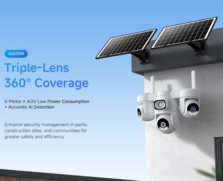 Solar 4G Security Camera 3 Lens Outdoor AOV Waterpoof