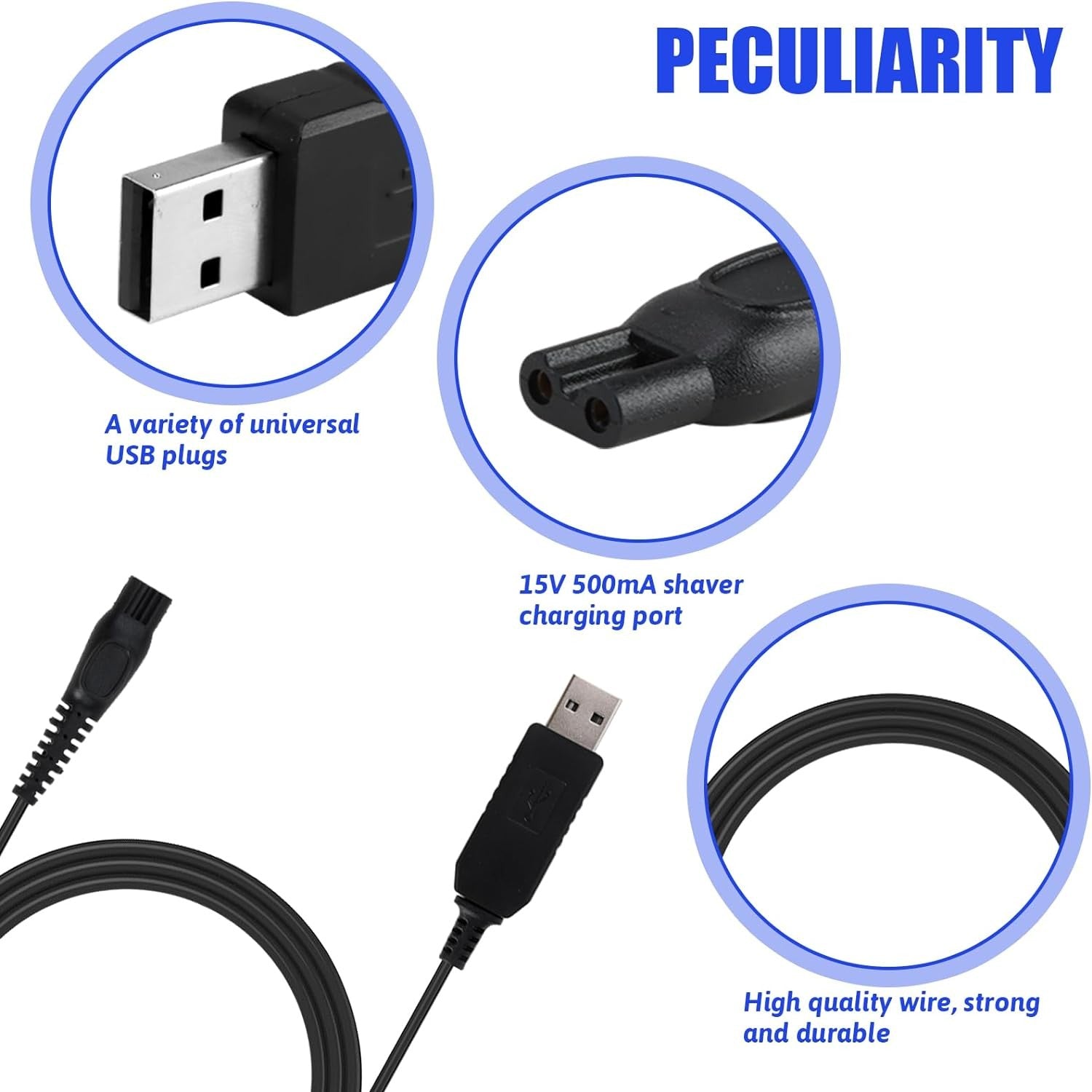 15V USB Charger Power Car Cord Cable for Philips Shaver