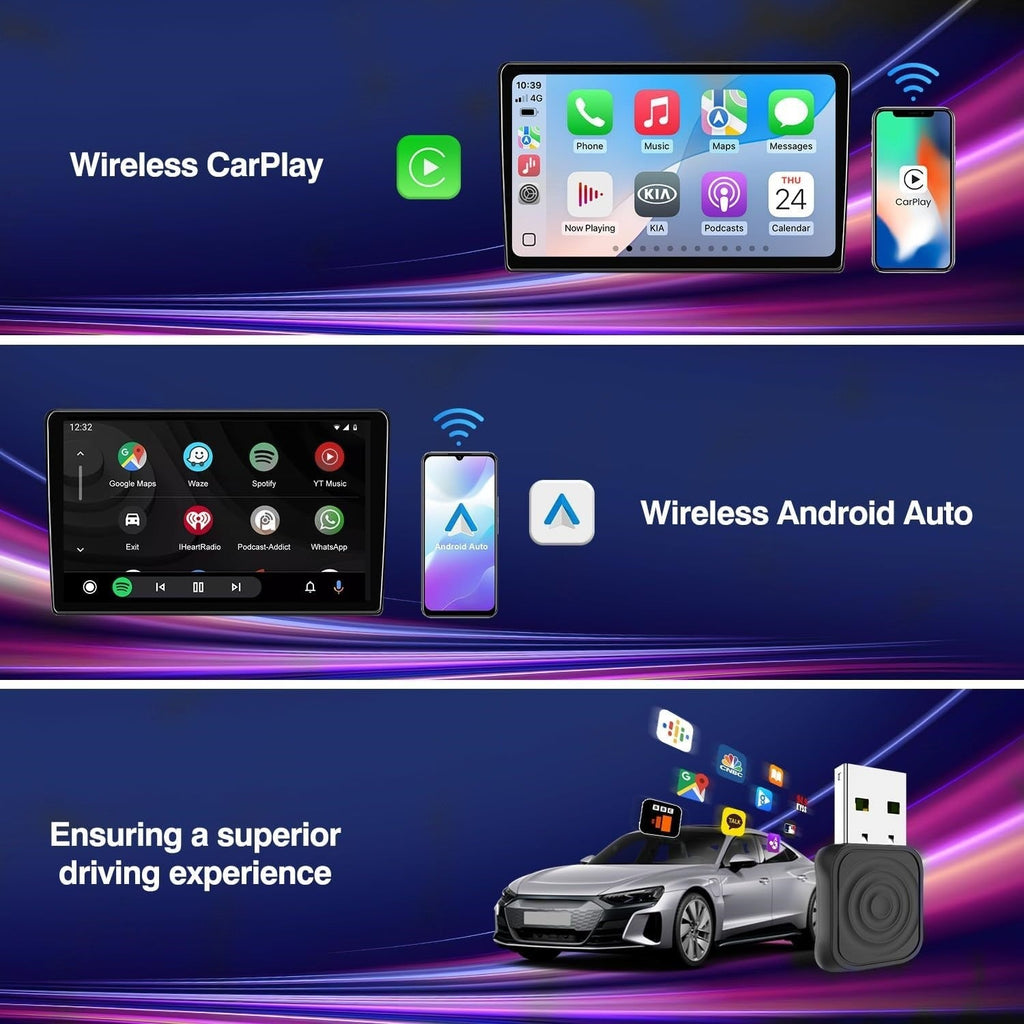 CarlinKit Mini Wireless CarPlay Android Auto Adapter Plug & Play WiFi BT