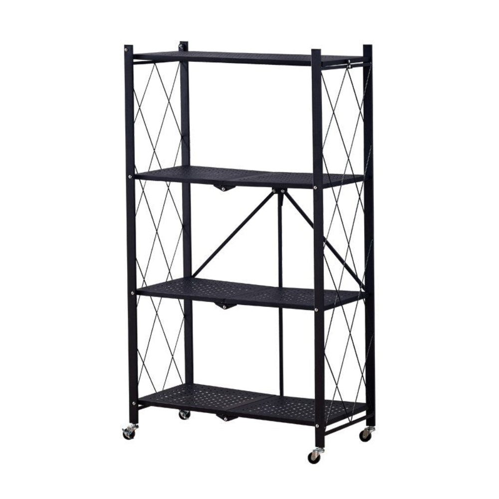 4 Tier Storage Shelf Wheel Rack Foldable Organizer