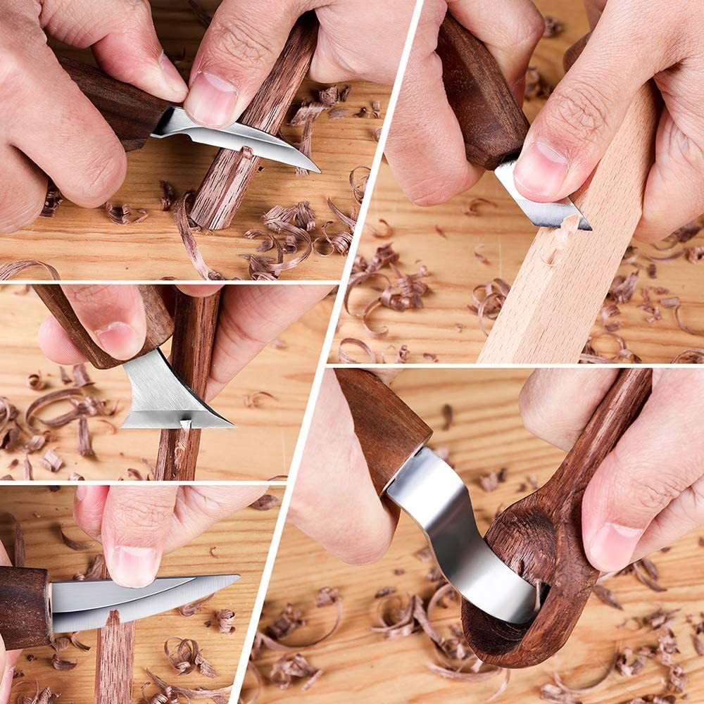 Wood Carving Tools Set 10 in 1 Wood Sculpture Tool Walnut Carving Knife Kit
