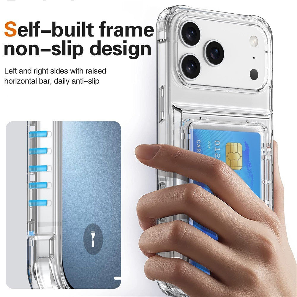 Clear Transparent Card Slots Back Holder Rugged Case For iPhone 17 Pro