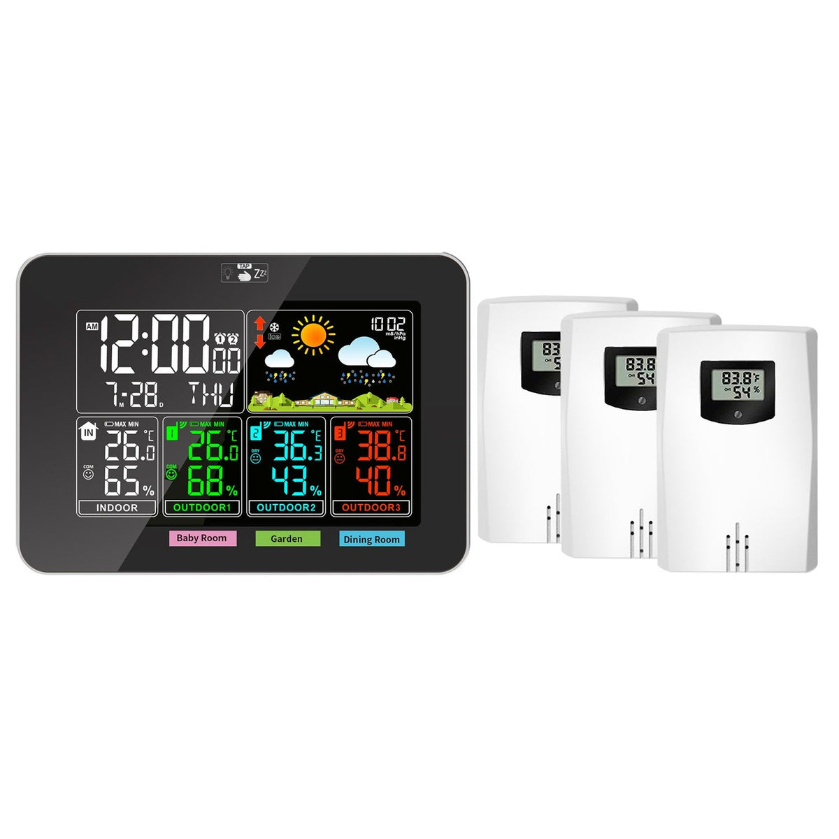 Weather Station Wireless Thermometer with 3 Sensors Temperature Humidity Monitor