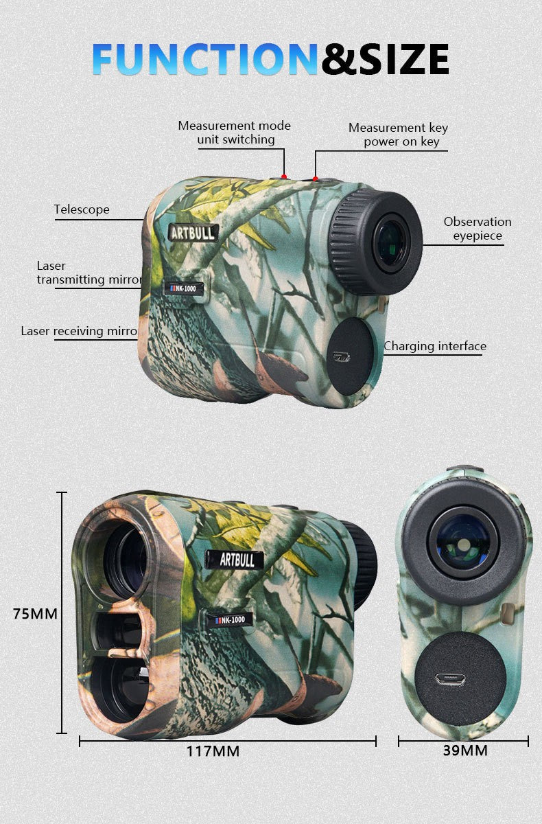 Golf Range Finder Hunting 1000m 6.5X Telescope USB Charging