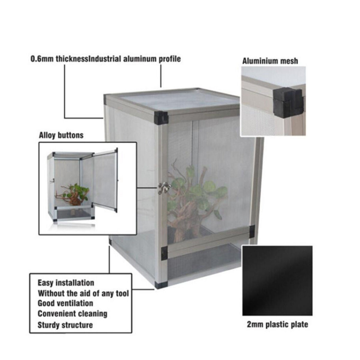 50x50x100cm Aluminum Alloy Reptile Enclosure Lizard Terrarium Snake Cage Mesh