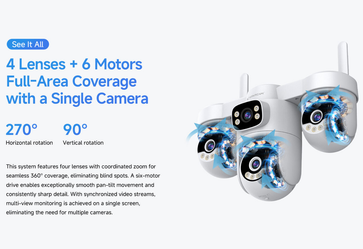 Vstarcam Solar 4G Security Camera 4-Lens Outdoor Full Color