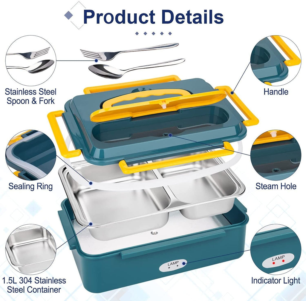 Portable Electric Heated Car Plug Heating Hot Travel Lunch Box Bento Food Warmer