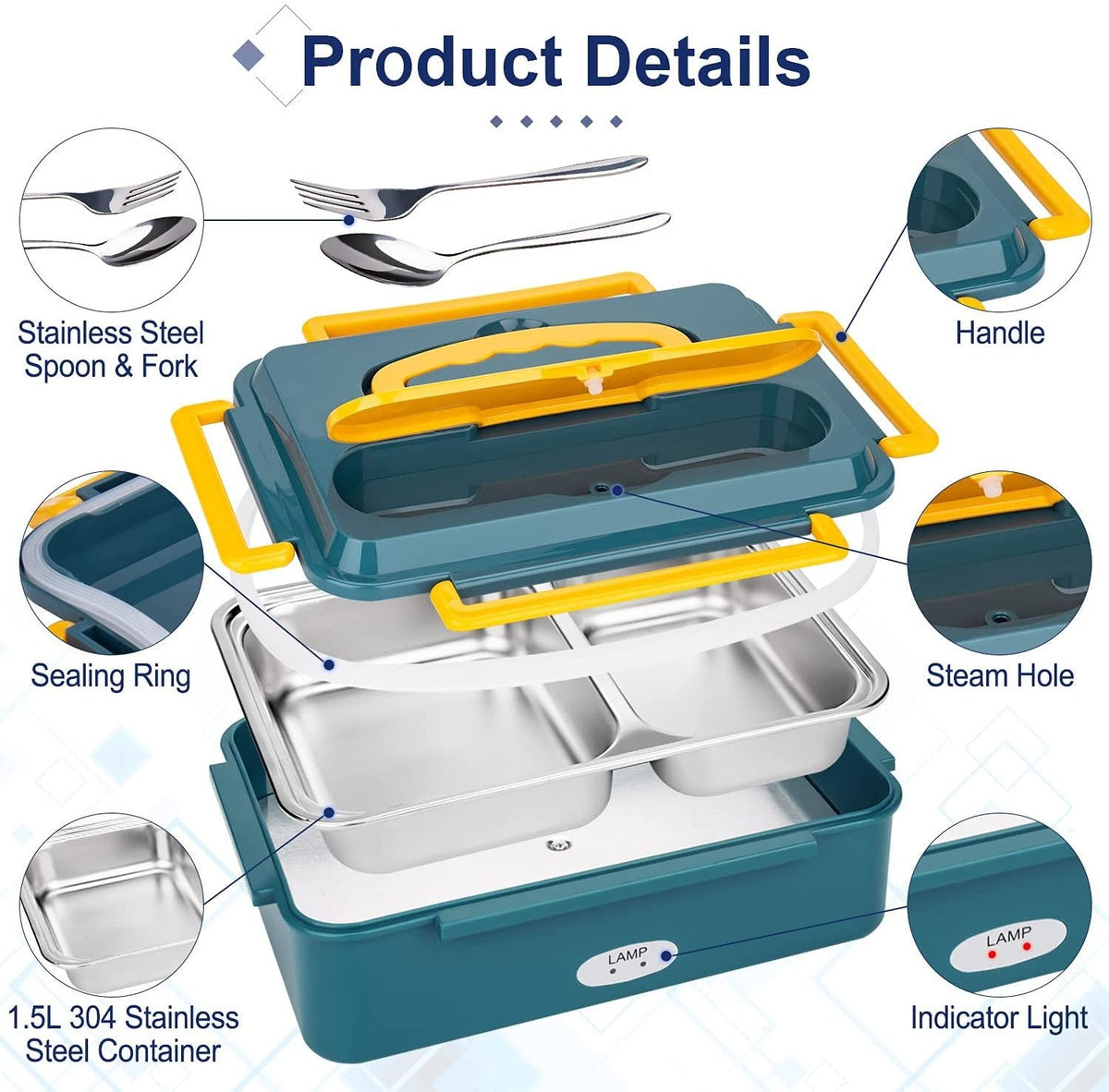 Portable Electric Heated Car Plug Heating Hot Travel Lunch Box Bento Food Warmer