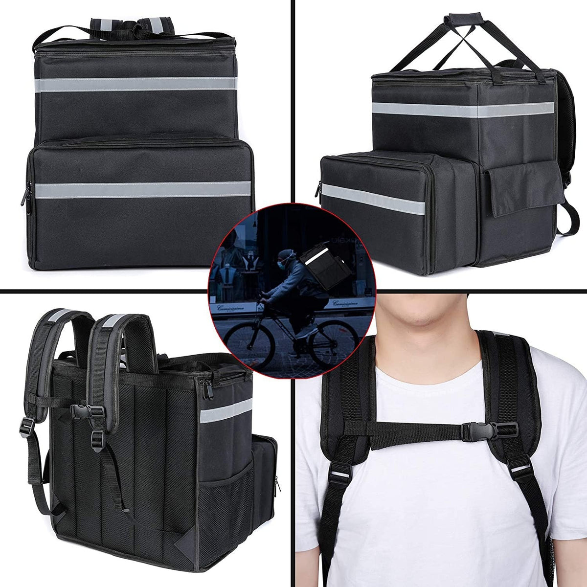 Food Delivery Backpack, Large Expandable Insulated Hot Pizza Bags