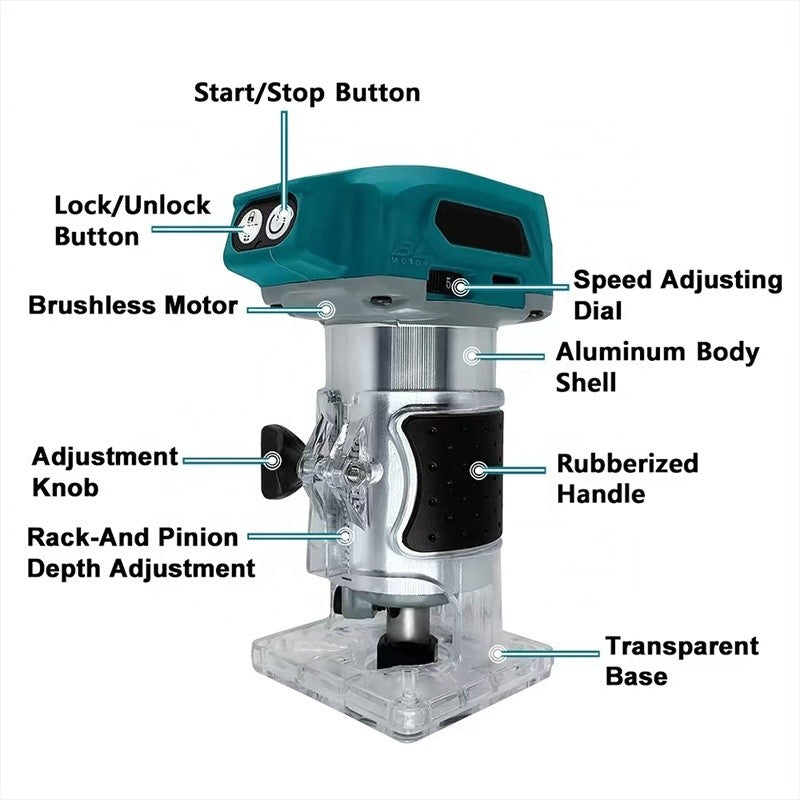 Cordless Wood Trimmer Router Compact Brushless Tool For Makita 18V Battery