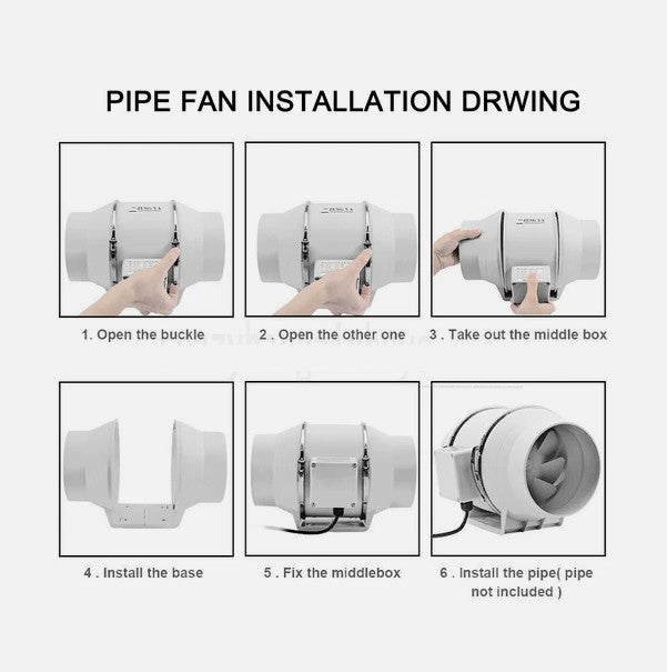 8" Silent Fan Extractor Duct Hydroponic Inline Exhaust Industrial Vent