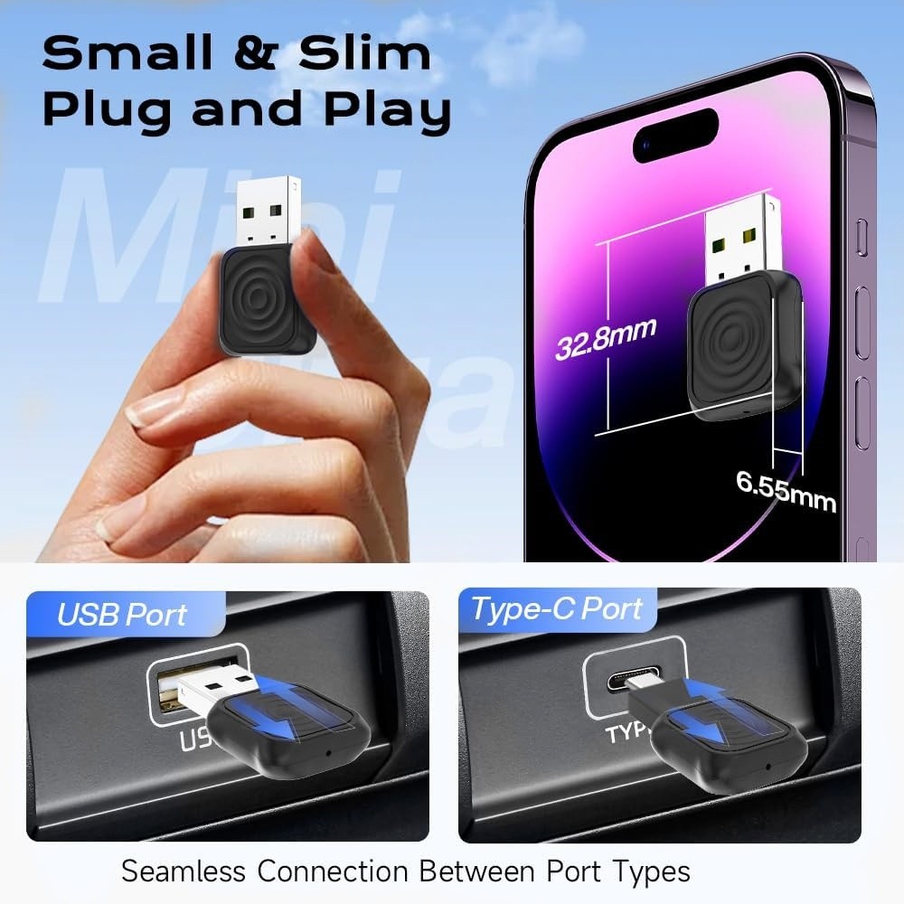 CarlinKit Mini Wireless CarPlay Android Auto Adapter Plug & Play WiFi BT