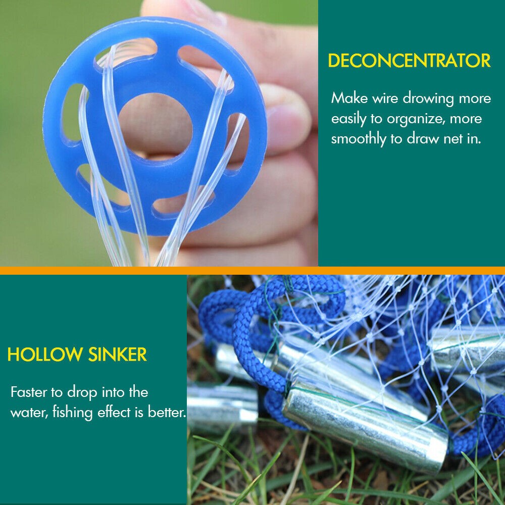 Fishing Net Quick Throw Mono Nylon Mesh Drawstring Chain Bottom Spread