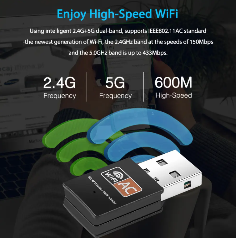 Dual Band 600Mbps USB WiFi Wireless Dongle Lan Network Adapter 2.4GHz 5GHz