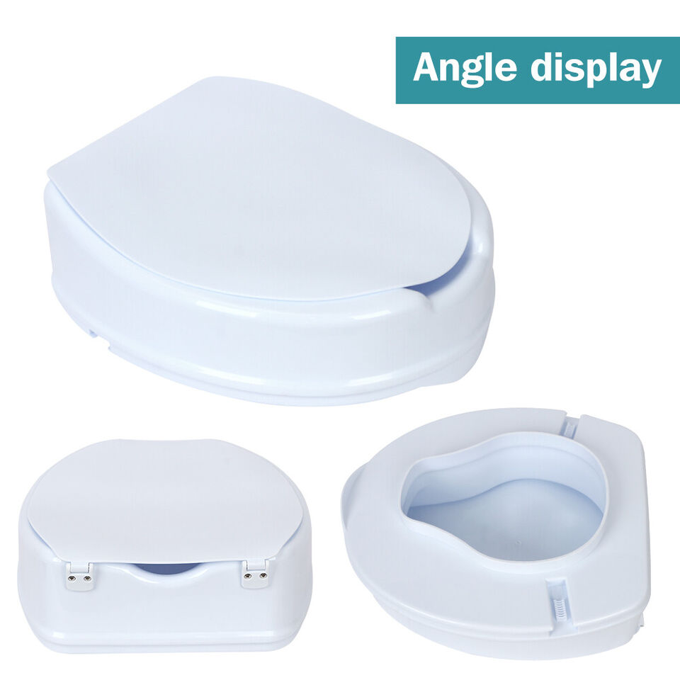 Raised Toilet Seat With Lid 10cm Rise Portable Home Aid Safety Riser