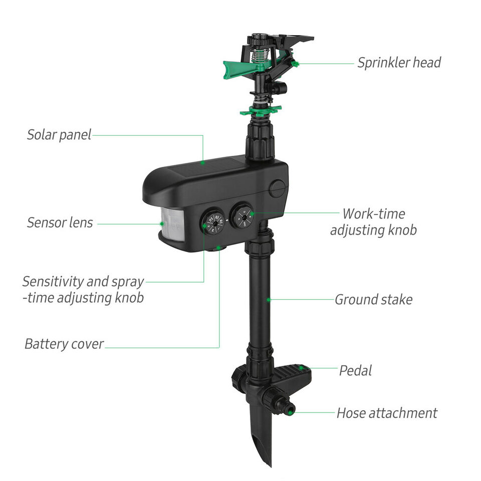 Solar Powered Motion Sensor Activated Animal Repeller Repellent Water Sprinkler
